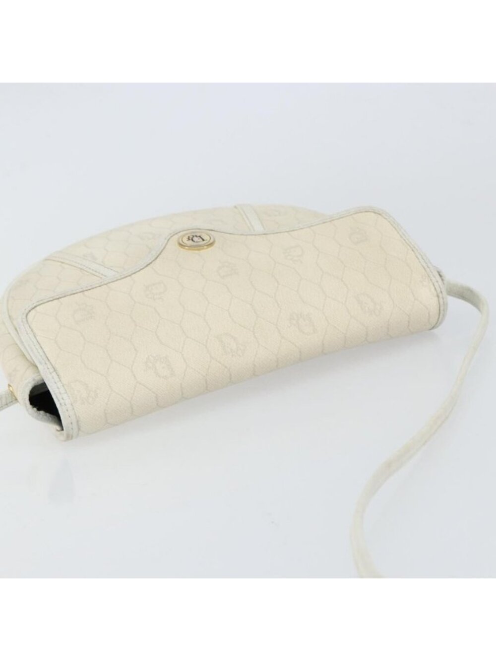 Authentic Christian Dior Honeycomb Canvas Chain Shoulder Bag PVC White Gold - Picture 13 of 16
